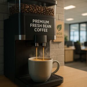 Admiral Vending - Blog - Ultimate Guide to Choosing the Best Office Coffee Machine for Your Workplace -Image of coffee machine with wording Premium Fresh Bean Coffee