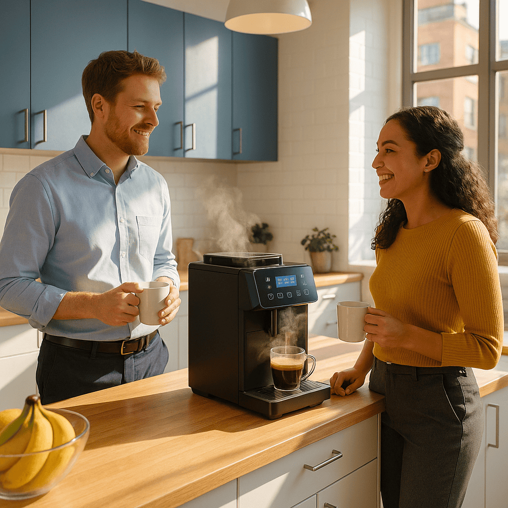 Fresh bean coffee machine in a modern office kitchen