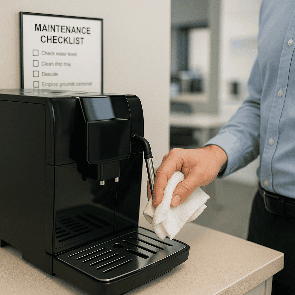 Hassle-free office coffee solution with low-maintenance features
