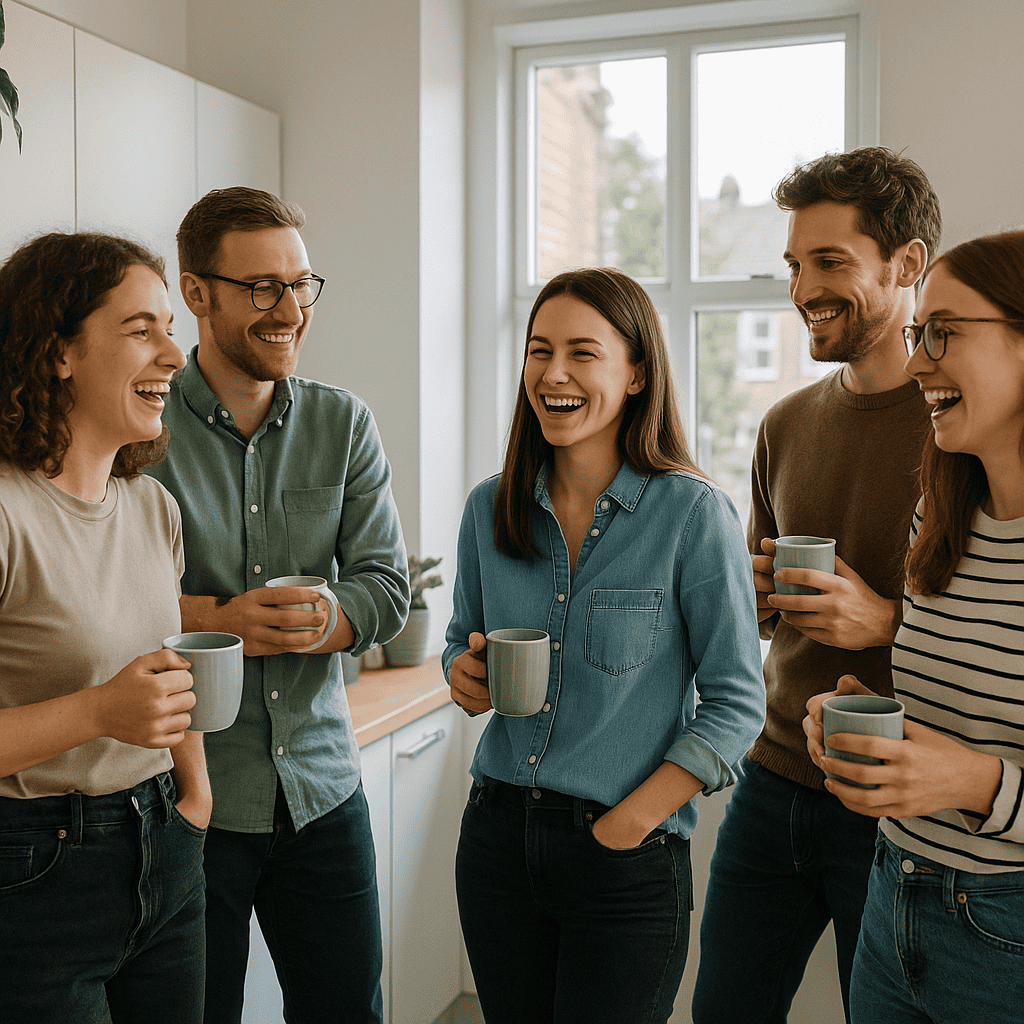 Compact small office coffee machine on a shared desk space