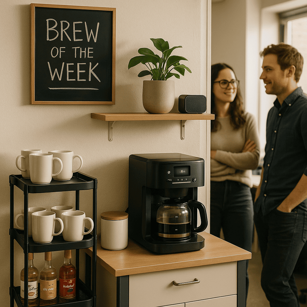 Efficient coffee machine setup in a small office kitchen